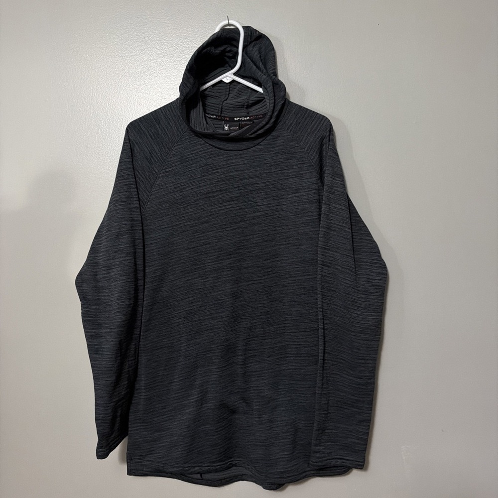 Spyder Active Lightweight Pullover Funnel Hoodie Ribbed Gray Back zip Pocket Lrg